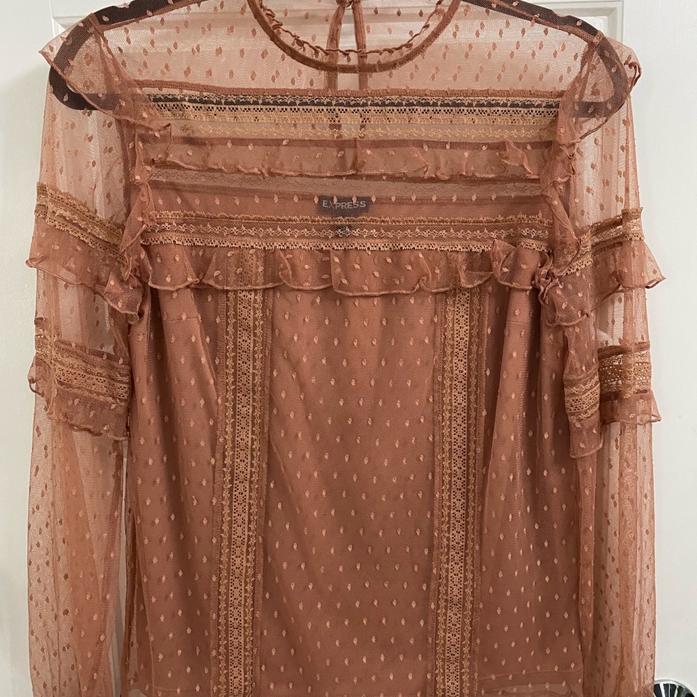 Express sheer sleeve mock neck blouse